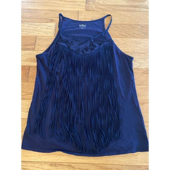 SOHO New York & Co women's navy blue fringe sleeveless racerback tank top size M - Picture 1 of 6